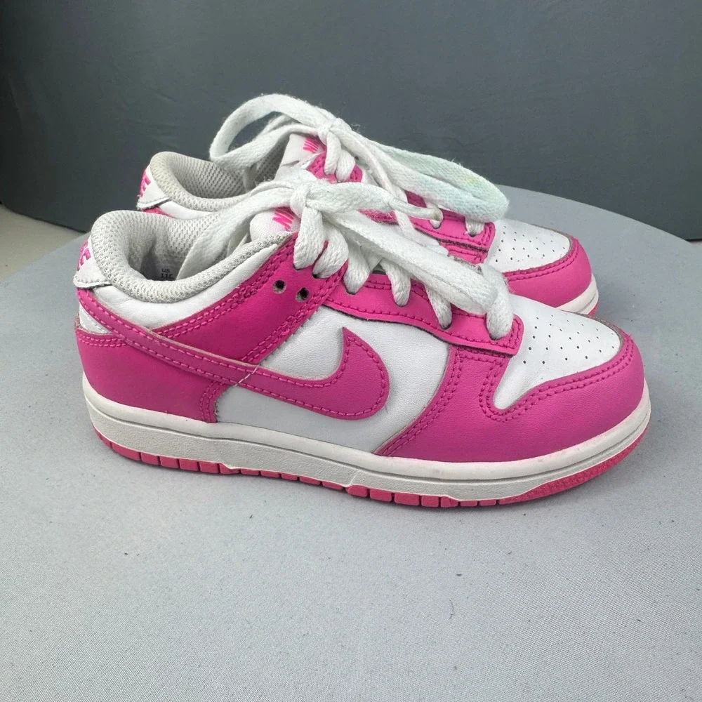 Nike Dunk Low Laser Fuchsia Kids Size 11C Pink White Shoes FB9108-102 Sneaker